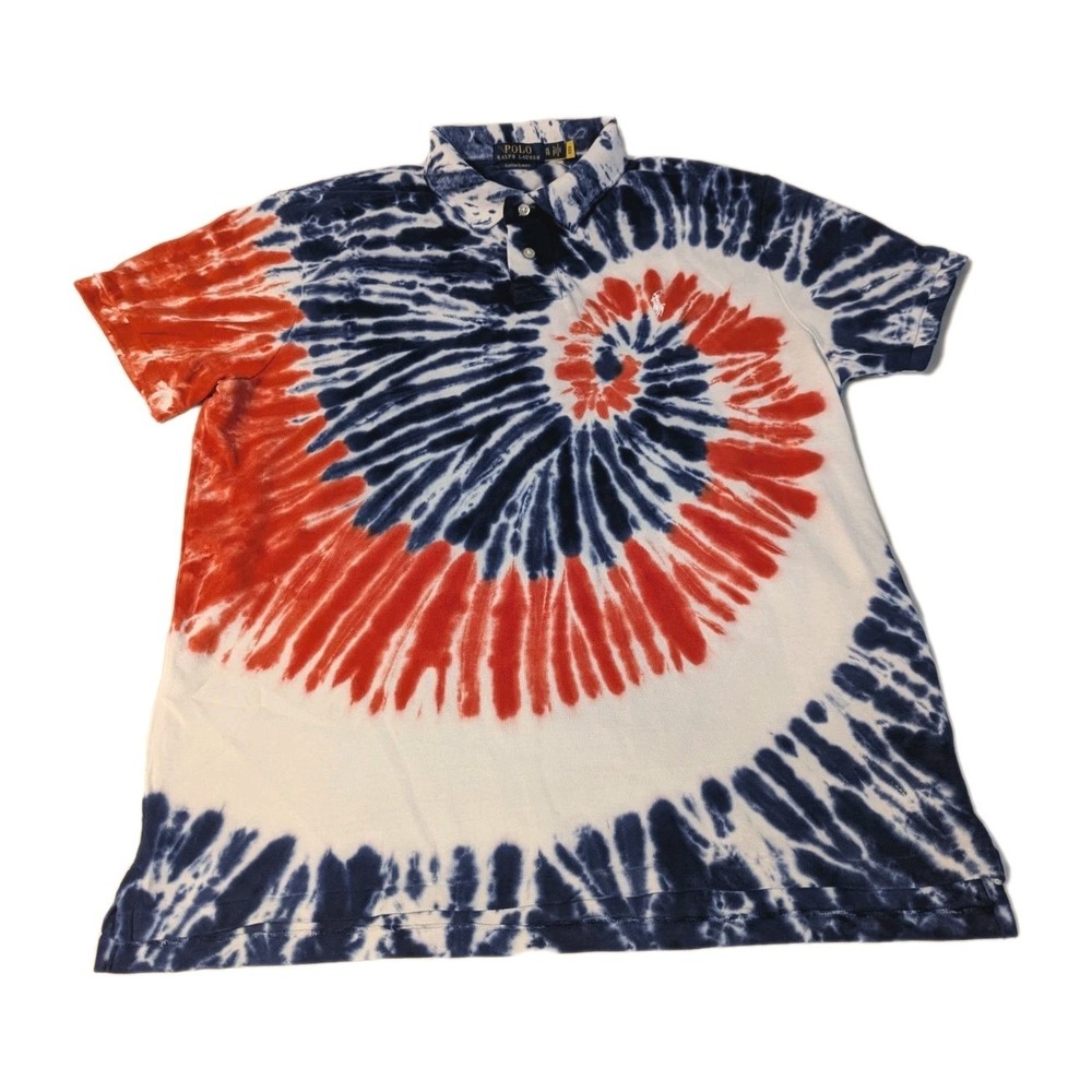 Polo Ralph Lauren Mens Polo Custom Slim Fit Tie-Dye America USA 4th of July XL